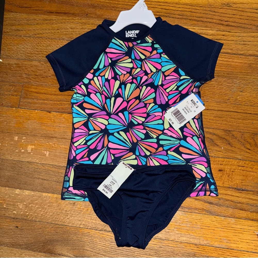 2 Individual Pieces Lands' End Kids Swimwear Rashguard / Bikini Bottom NWT